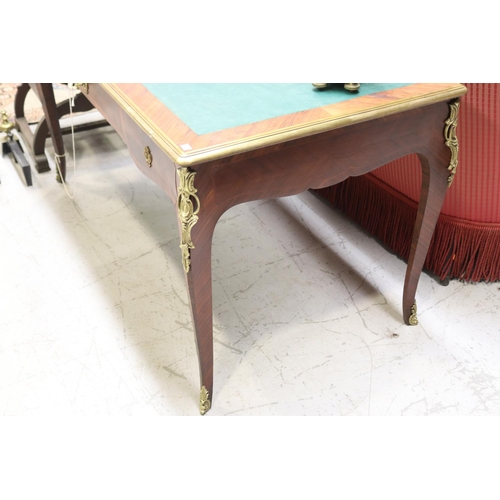 274 - Fine French Louis XV style desk, inset green writing surface, brass banded trim and cast mounts, app... 