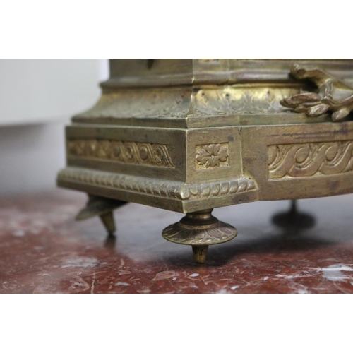 275 - Antique French Louis XVI style gilt bronze mantle clock, surmounted with torche & quiver to pelmet, ... 