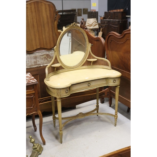 328 - Antique French Louis XVI style painted kidney shaped dressing table, approx 140cm H x 100cm W x 52cm... 