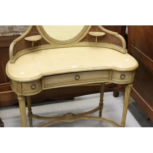 328 - Antique French Louis XVI style painted kidney shaped dressing table, approx 140cm H x 100cm W x 52cm... 
