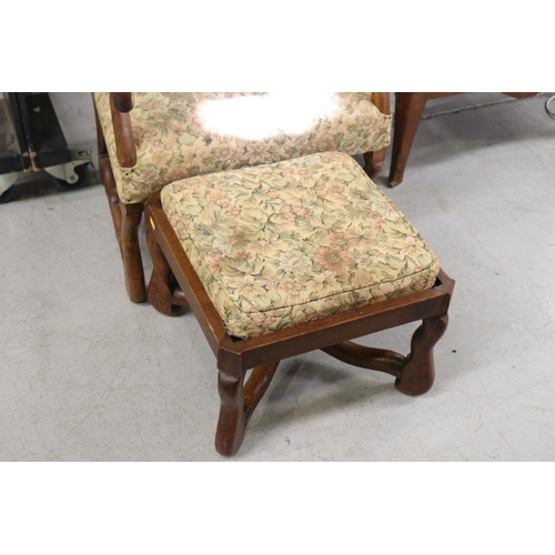 368 - French high back armchair and foot stool (2)