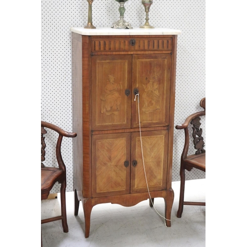 395 - Small buffet with marble top, approx 134cm H x 63cm W x 39cm D