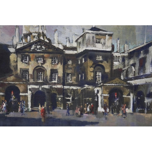 467 - Peter McIntyre (1910-95) New Zealand / Australia, The Horse Guards London, oil on board, signed lowe... 