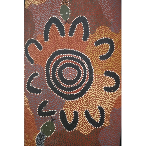 472 - Leslie Tilmouth Purula, (Australian Aboriginal deceased) Coolamon, carved bean tree, dated 87, Anmat... 