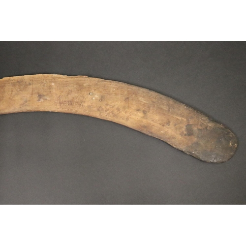 474 - Bobby Tilmouth Pultara, (Australian Aboriginal deceased) Hunting boomerang, mulgawood dated, 88, Anm... 