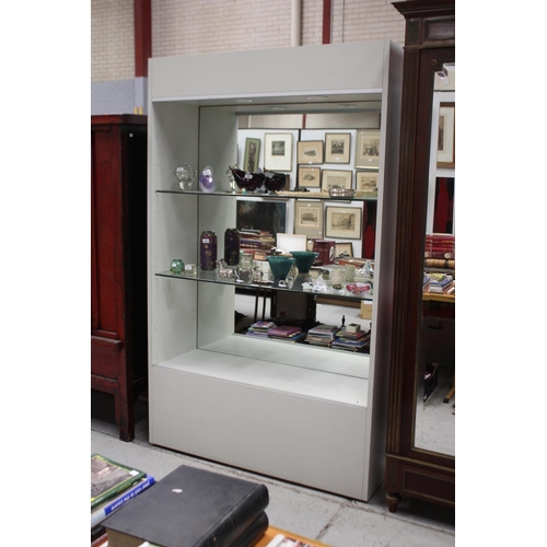 497 - Display cabinet, no doors, no lights, approx 213cm H x 131cm W x 45cm D