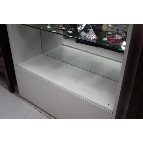 497 - Display cabinet, no doors, no lights, approx 213cm H x 131cm W x 45cm D
