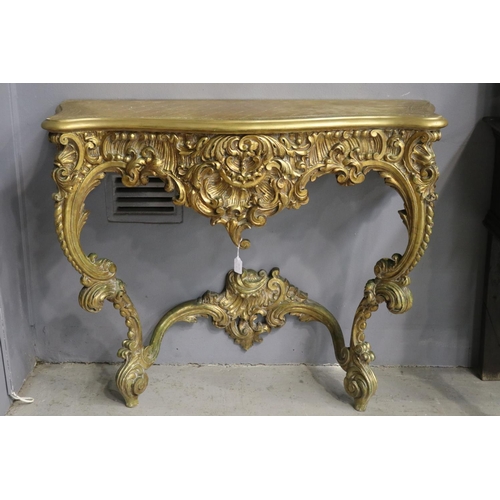 508 - Elaborate French Louis XV revival gilt console, approx 88cm H x 98cm W x 40cm D
