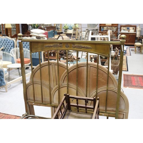 7 - Antique French brass bed, approx 148cm H x 199cm L x 143cm W