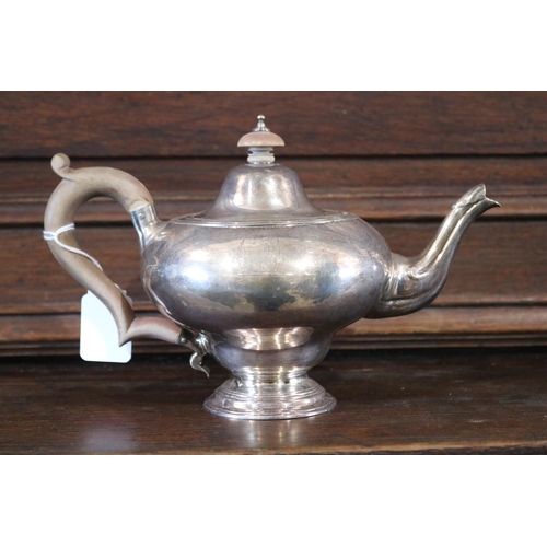 Antique George IV small circular teapot, by William Hewitt, London, 1826 - 1827, approx 14cm H x 30cm W & total weight 425 grams
