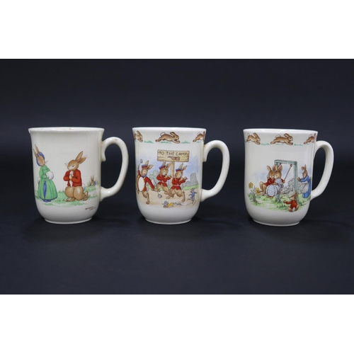 5098 - Royal Doulton, Bunnykins six mugs mostly Barbara Vernon, one damaged, approx 9.5cm H each (6)