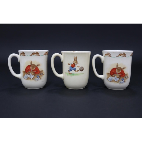 5098 - Royal Doulton, Bunnykins six mugs mostly Barbara Vernon, one damaged, approx 9.5cm H each (6)