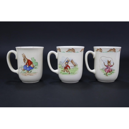 5098 - Royal Doulton, Bunnykins six mugs mostly Barbara Vernon, one damaged, approx 9.5cm H each (6)