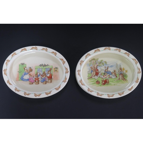 5125 - Royal Doulton Bunnykins oval food bowls, each approx 4.5cm H x 21cm W x 16.5cm D (2)