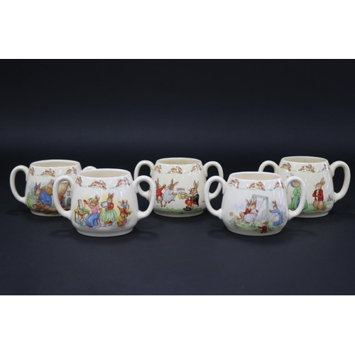 5134 - Royal Doulton, Bunnykins five double handle mugs, approx 7cm H each (5)