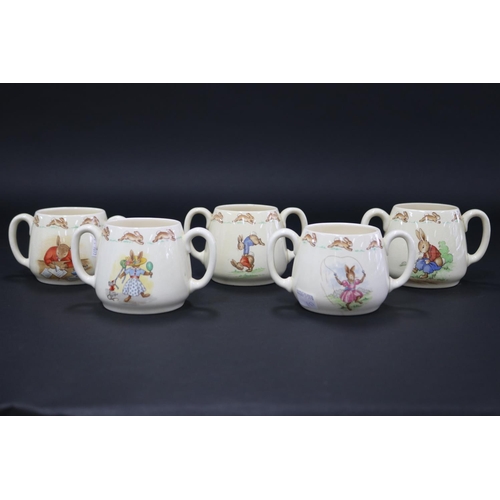 5134 - Royal Doulton, Bunnykins five double handle mugs, approx 7cm H each (5)