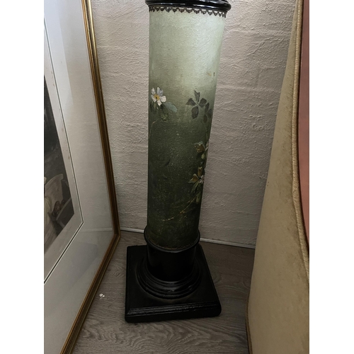 407 - Antique painted jardiniere stand, with floral decoration, approx 107cm H