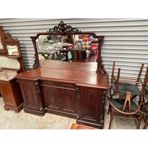 410 - Antique inverted breakfront four door sideboard, with mirrored back, approx 184cm H x 182cm W x50cm ... 