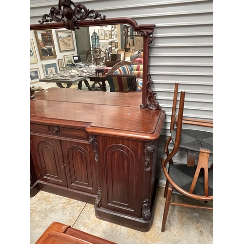 410 - Antique inverted breakfront four door sideboard, with mirrored back, approx 184cm H x 182cm W x50cm ... 