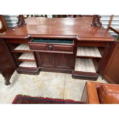 410 - Antique inverted breakfront four door sideboard, with mirrored back, approx 184cm H x 182cm W x50cm ... 