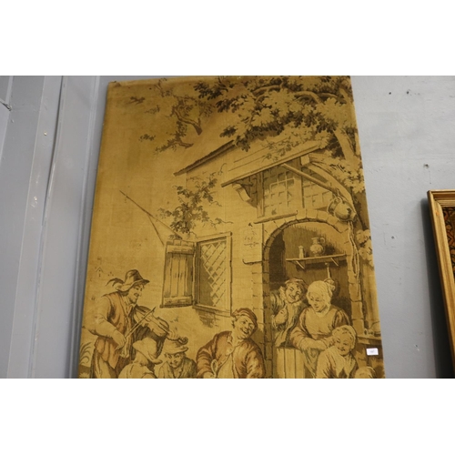 415 - Antique French machine worked tapestry tavern scene, approx 188cm x 116cm