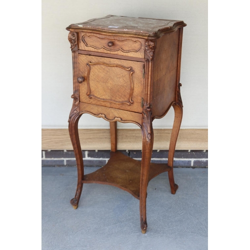 371 - Antique French Louis XV style marble topped nightstand, approx 84cm H