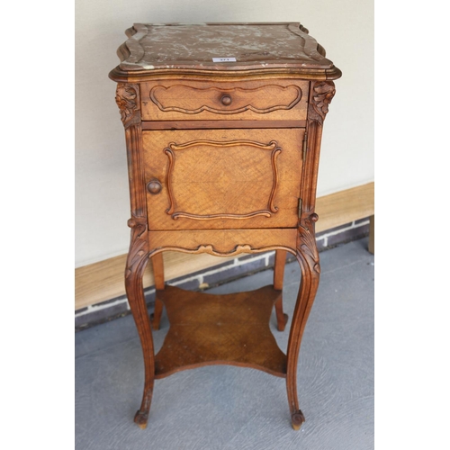 371 - Antique French Louis XV style marble topped nightstand, approx 84cm H