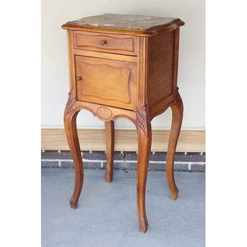 372 - Antique French Louis XV style marble topped nightstand, approx 83cm H