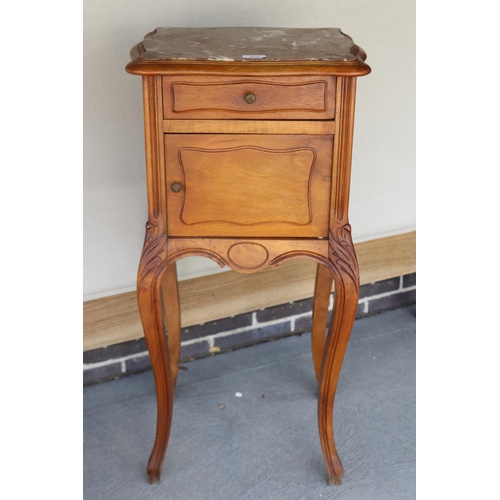 372 - Antique French Louis XV style marble topped nightstand, approx 83cm H