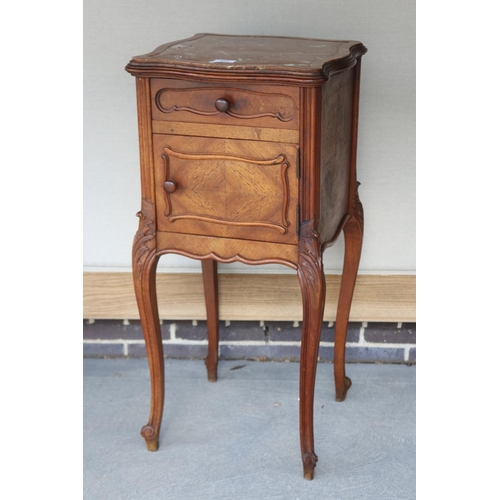 373 - Antique French Louis XV style marble topped nightstand, approx 85cm H