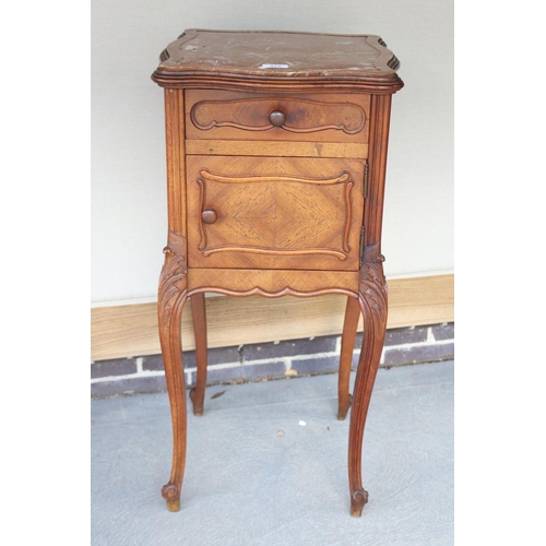 373 - Antique French Louis XV style marble topped nightstand, approx 85cm H