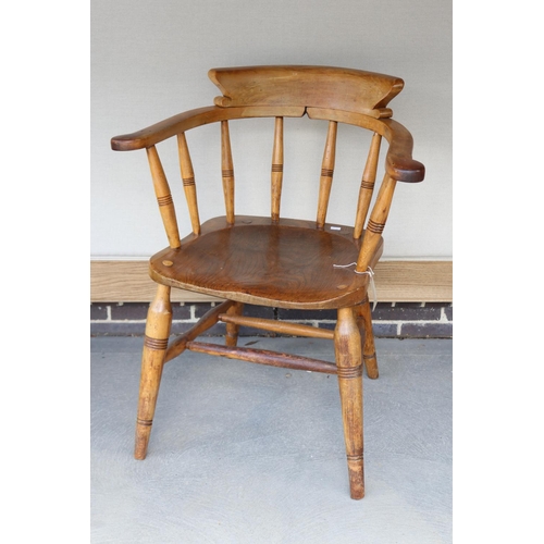 374 - Antique English elm & beech smokers bow chair