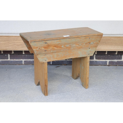 376 - Rustic painted pine stool, approx 37cm H x 49cm L