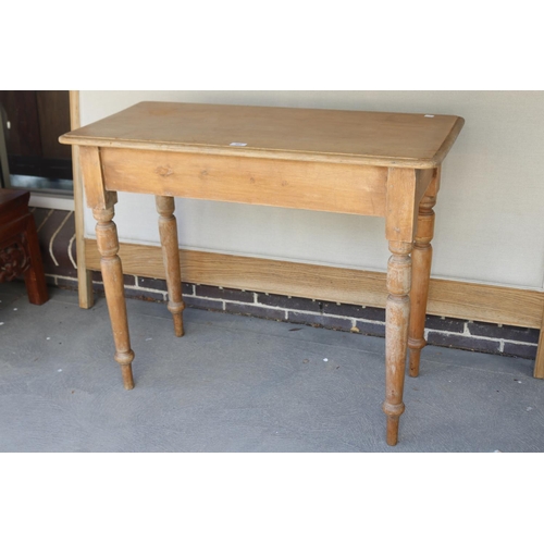 382 - Antique English pine turned leg side table, approx 79cm H x 96.5cm L x 45.5cm D