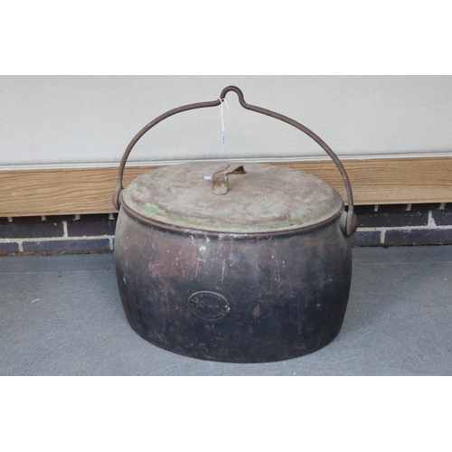 384 - Large antique Kendrick's & Sons cast iron boiler, with original tin cover, approx 34cm H excluding h... 