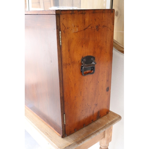 388 - Antique mahogany campaign stationary two door cabinet, fitted with two small internal drawers, iron ... 