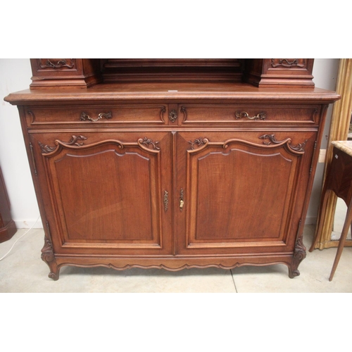 398 - Antique French carved walnut two height buffet, large central beveled glass paneled door to the top,... 