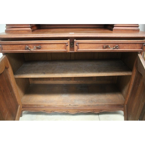 398 - Antique French carved walnut two height buffet, large central beveled glass paneled door to the top,... 