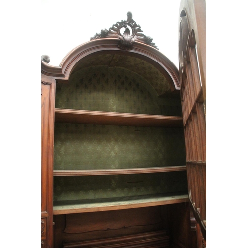 398 - Antique French carved walnut two height buffet, large central beveled glass paneled door to the top,... 