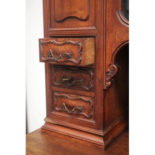 398 - Antique French carved walnut two height buffet, large central beveled glass paneled door to the top,... 