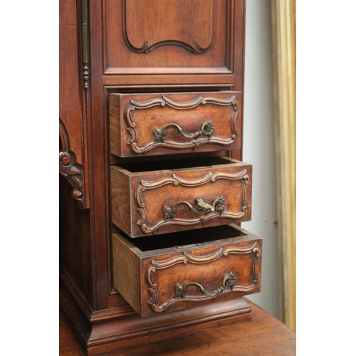 398 - Antique French carved walnut two height buffet, large central beveled glass paneled door to the top,... 