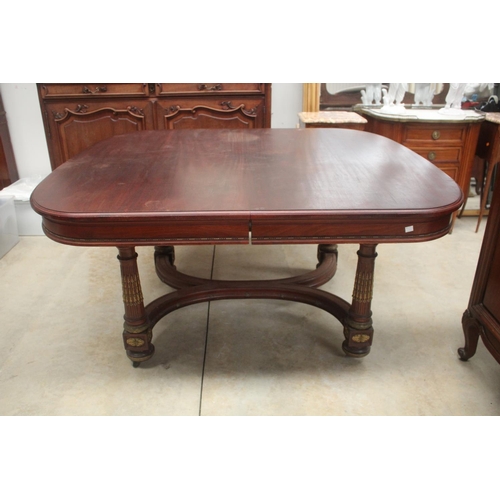 399 - Antique French Louis XVI style table with X frame stretcher, approx 75cm H x 144cm W x 130cm D