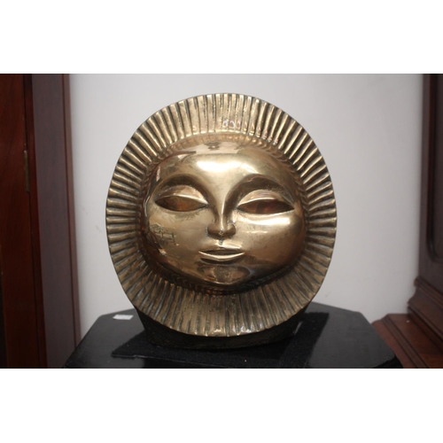 406 - Large cast brass sun face, approx 28cm H