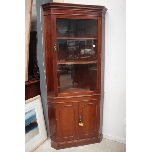 408 - Vintage cedar corner display cabinet, approx 188cm H x 86cm W