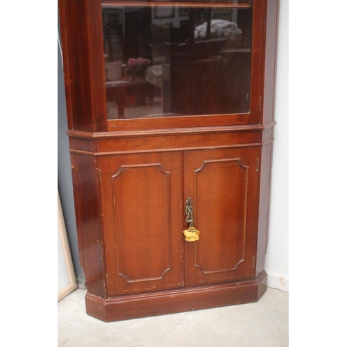 408 - Vintage cedar corner display cabinet, approx 188cm H x 86cm W