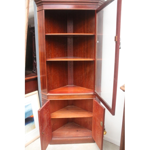 408 - Vintage cedar corner display cabinet, approx 188cm H x 86cm W