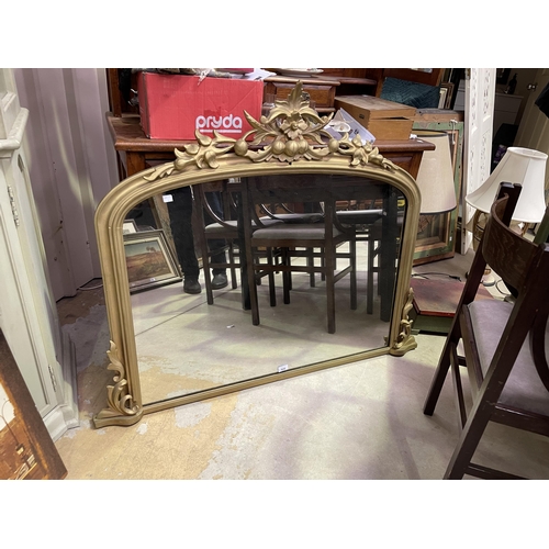 420 - Antique Victorian over mantle mirror, later gold painted finish, approx 100 cm H x 110 cm W