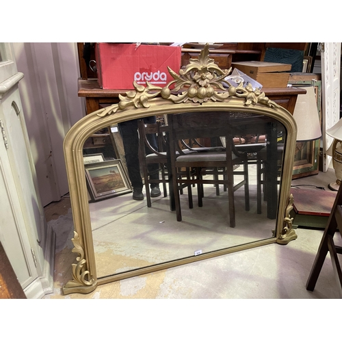 420 - Antique Victorian over mantle mirror, later gold painted finish, approx 100 cm H x 110 cm W