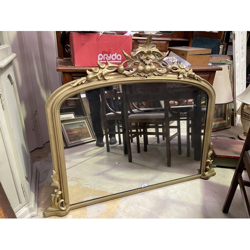 420 - Antique Victorian over mantle mirror, later gold painted finish, approx 100 cm H x 110 cm W