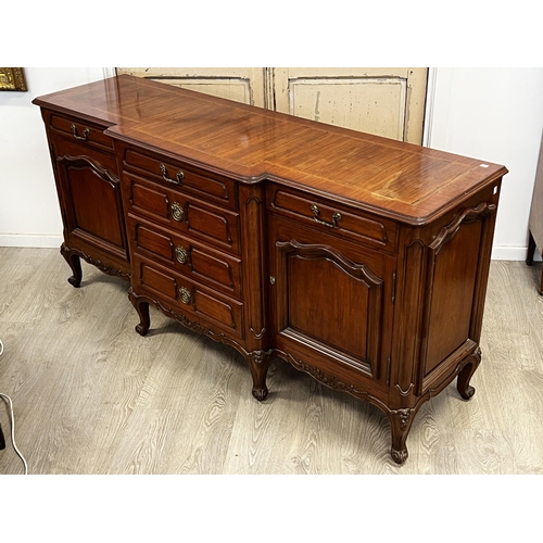 421 - French Louis XV style breakfront buffet, fitted with a central bank of four drawers, lined for flatw... 